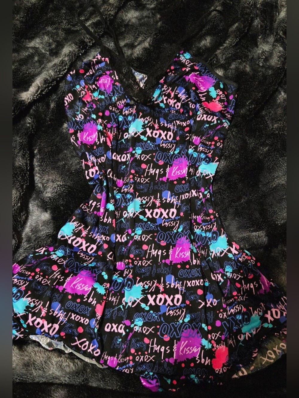 XOXO y2k brand graffiti print ruffle babydoll sleep dress Size XL